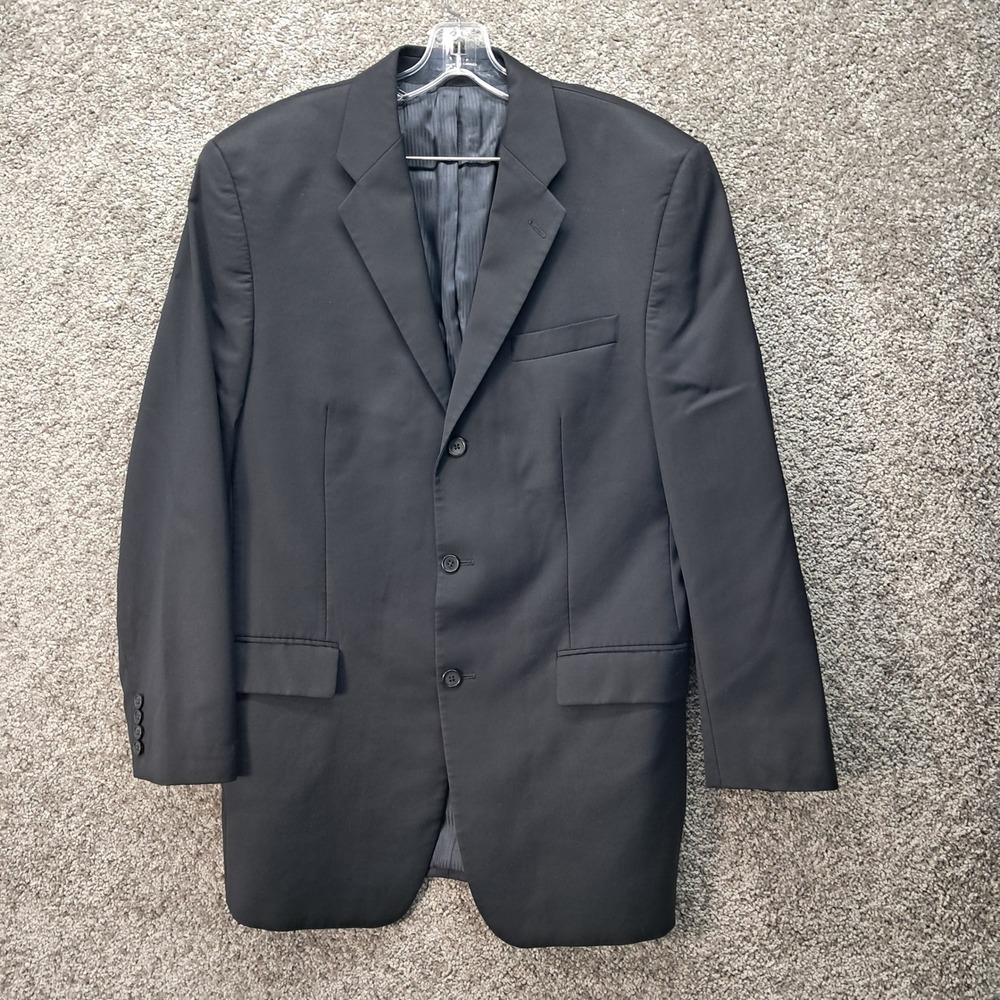 Calvin Klein Mens Black Pure New Wool 3-Button Blazer Sport Coat Made in Canada